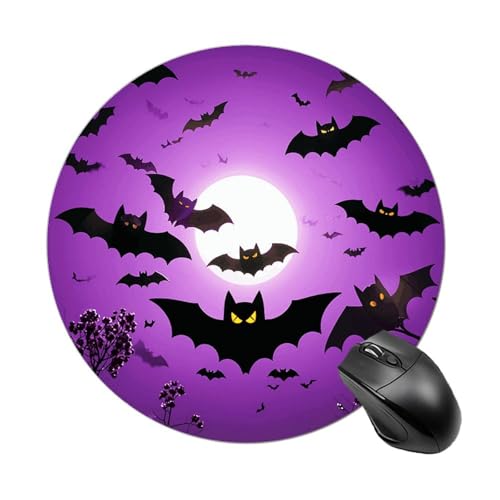 Halloween-Mauspad mit fliegenden lila Fledermäusen, kleines Mauspad mit rutschfester Gummiunterseite, bequemes Laptop-Mauspad, rund, wasserdicht, Mauspad für Büro, Zuhause, Computer, 20 x 20 cm Halloween-Mauspad mit fliegenden lila Fledermäusen, kleines Mauspad mit rutschfester Gummiunterseite, bequemes Laptop-Mauspad, rund, wasserdicht, Mauspad für Büro, Zuhause, Computer, 20 x 20 cm von Rrtsmsgh