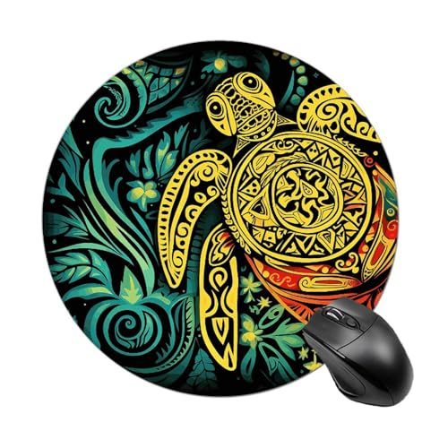Mauspad im Tribal-Design mit Schildkröten-Druck, kleines Mauspad mit rutschfester Gummiunterseite, bequemes Laptop-Mauspad, rund, wasserdicht, Mauspad für Büro, Zuhause, Computer, 20 x 20 cm Mauspad im Tribal-Design mit Schildkröten-Druck, kleines Mauspad mit rutschfester Gummiunterseite, bequemes Laptop-Mauspad, rund, wasserdicht, Mauspad für Büro, Zuhause, Computer, 20 x 20 cm von Rrtsmsgh