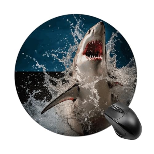 Mauspad mit Haifischangriff, kleines Mauspad mit rutschfester Gummiunterseite, bequemes Laptop-Mauspad, rund, wasserdicht, Mauspad für Büro, Zuhause, Computer, 20 x 20 cm Mauspad mit Haifischangriff, kleines Mauspad mit rutschfester Gummiunterseite, bequemes Laptop-Mauspad, rund, wasserdicht, Mauspad für Büro, Zuhause, Computer, 20 x 20 cm von Rrtsmsgh