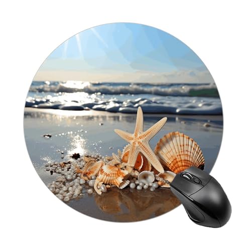 Mauspad mit Muscheln am Strand, kleines Mauspad mit rutschfester Gummiunterseite, bequemes Laptop-Mauspad, rund, wasserdicht, Mauspad für Büro, Zuhause, Computer, 20 x 20 cm Mauspad mit Muscheln am Strand, kleines Mauspad mit rutschfester Gummiunterseite, bequemes Laptop-Mauspad, rund, wasserdicht, Mauspad für Büro, Zuhause, Computer, 20 x 20 cm von Rrtsmsgh