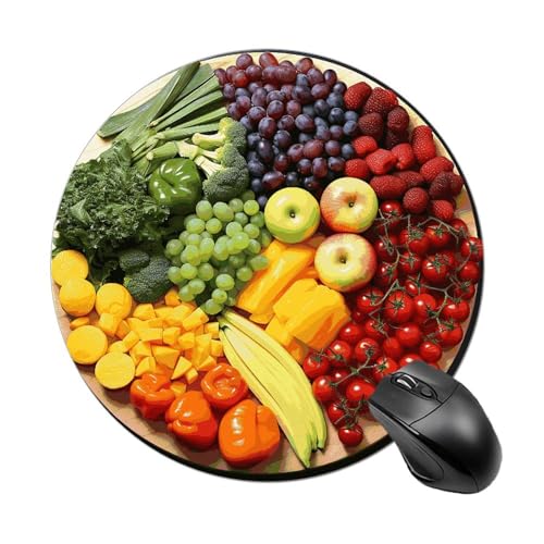 Mauspad mit Regenbogengemüse und Obst, kleines Mauspad mit rutschfester Gummiunterseite, bequemes Laptop-Mauspad, rund, wasserdicht, Mauspad für Büro, Zuhause, Computer, 20 x 20 cm Mauspad mit Regenbogengemüse und Obst, kleines Mauspad mit rutschfester Gummiunterseite, bequemes Laptop-Mauspad, rund, wasserdicht, Mauspad für Büro, Zuhause, Computer, 20 x 20 cm von Rrtsmsgh