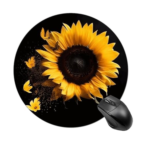 Mauspad mit Sonnenblume auf schwarzem Hintergrund, kleines Mauspad mit rutschfester Gummiunterseite, bequemes Laptop-Mauspad, rund, wasserdicht, Mauspad für Büro, Zuhause, Computer, 20 x 20 cm Mauspad mit Sonnenblume auf schwarzem Hintergrund, kleines Mauspad mit rutschfester Gummiunterseite, bequemes Laptop-Mauspad, rund, wasserdicht, Mauspad für Büro, Zuhause, Computer, 20 x 20 cm von Rrtsmsgh