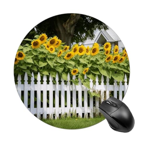 Mauspad mit Sonnenblumen, weißes Lattenzaun, kleines Mauspad mit rutschfester Gummiunterseite, bequemes Laptop-Mauspad, rund, wasserdicht, Mauspad für Büro, Zuhause, Computer, 20 x 20 cm Mauspad mit Sonnenblumen, weißes Lattenzaun, kleines Mauspad mit rutschfester Gummiunterseite, bequemes Laptop-Mauspad, rund, wasserdicht, Mauspad für Büro, Zuhause, Computer, 20 x 20 cm von Rrtsmsgh
