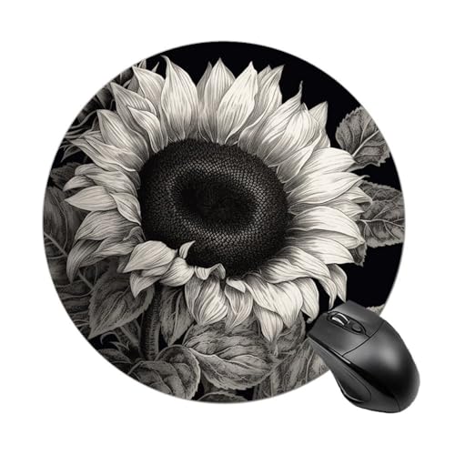 Mauspad mit Sonnenblumen-Motiv, klein, mit rutschfester Gummiunterseite, bequem, Laptop, Gaming-Mauspad, rund, wasserdicht, für Büro, Zuhause, Computer, 20 x 20 cm, Schwarz / Grau Mauspad mit Sonnenblumen-Motiv, klein, mit rutschfester Gummiunterseite, bequem, Laptop, Gaming-Mauspad, rund, wasserdicht, für Büro, Zuhause, Computer, 20 x 20 cm, Schwarz / Grau von Rrtsmsgh