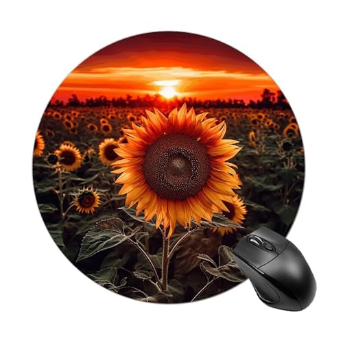 Mauspad mit Sonnenuntergang und Sonnenblume, kleines Mauspad mit rutschfester Gummiunterseite, bequemes Laptop-Mauspad, rund, wasserdicht, Mauspad für Büro, Zuhause, Computer, 20 x 20 cm Mauspad mit Sonnenuntergang und Sonnenblume, kleines Mauspad mit rutschfester Gummiunterseite, bequemes Laptop-Mauspad, rund, wasserdicht, Mauspad für Büro, Zuhause, Computer, 20 x 20 cm von Rrtsmsgh