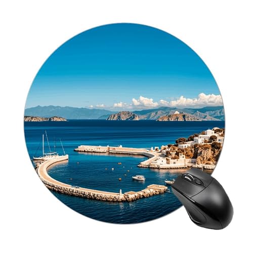 Mauspad mit griechischer Insel, Meerblick, kleines Mauspad mit rutschfester Gummiunterseite, bequemes Laptop-Mauspad, rund, wasserdicht, Mauspad für Büro, Zuhause, Computer, 20 x 20 cm Mauspad mit griechischer Insel, Meerblick, kleines Mauspad mit rutschfester Gummiunterseite, bequemes Laptop-Mauspad, rund, wasserdicht, Mauspad für Büro, Zuhause, Computer, 20 x 20 cm von Rrtsmsgh