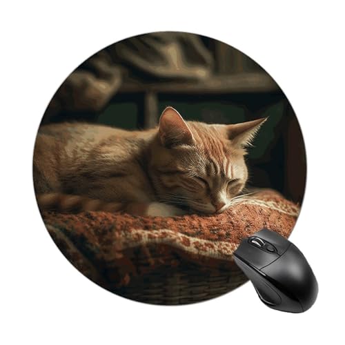 Mauspad mit schlafender Katze, kleines Mauspad mit rutschfester Gummiunterseite, bequemes Laptop-Mauspad, rund, wasserdicht, Mauspad für Büro, Zuhause, Computer, 20 x 20 cm Mauspad mit schlafender Katze, kleines Mauspad mit rutschfester Gummiunterseite, bequemes Laptop-Mauspad, rund, wasserdicht, Mauspad für Büro, Zuhause, Computer, 20 x 20 cm von Rrtsmsgh