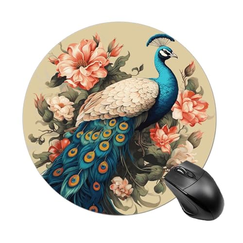 Pfau und Blumen Mauspad, kleines Mauspad mit rutschfester Gummiunterseite, bequemes Laptop-Mauspad, rund, wasserdicht, Mauspad für Büro, Zuhause, Computer, 20 x 20 cm Pfau und Blumen Mauspad, kleines Mauspad mit rutschfester Gummiunterseite, bequemes Laptop-Mauspad, rund, wasserdicht, Mauspad für Büro, Zuhause, Computer, 20 x 20 cm von Rrtsmsgh