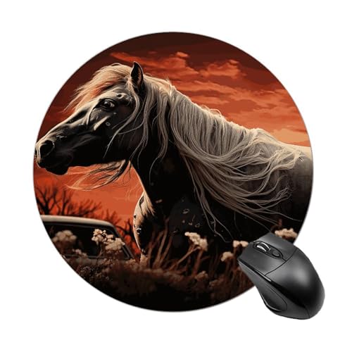 Romantisches Mustang-Mauspad, kleines Mauspad mit rutschfester Gummiunterseite, bequemes Laptop-Mauspad, rund, wasserdicht, Mauspad für Büro, Zuhause, Computer, 20 x 20 cm Romantisches Mustang-Mauspad, kleines Mauspad mit rutschfester Gummiunterseite, bequemes Laptop-Mauspad, rund, wasserdicht, Mauspad für Büro, Zuhause, Computer, 20 x 20 cm von Rrtsmsgh