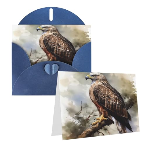 Rrtsmsgh Grußkarten, Motiv: Aquarell von Falke, sitzend im Baum, blanko, mit Umschlägen für alle Anlässe, Freundschafts-Jubiläumskarten von Rrtsmsgh