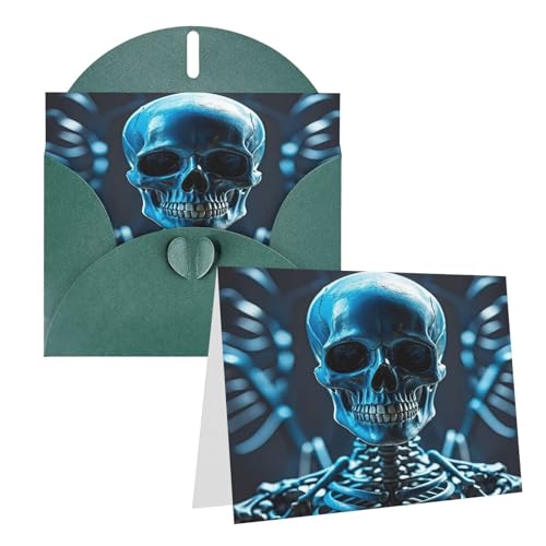 Rrtsmsgh Grußkarten, blauer Totenkopf und Knochen, blanko, mit Umschlägen für alle Anlässe, Freundschaftskarten, Jubiläumskarten von Rrtsmsgh