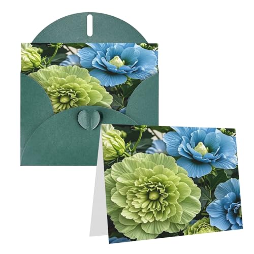 Rrtsmsgh Grußkarten, grüne und blaue Hibiskusblumen, blanko, mit Umschlägen, für alle Anlässe, Freundschaftskarten, Jubiläumskarten von Rrtsmsgh