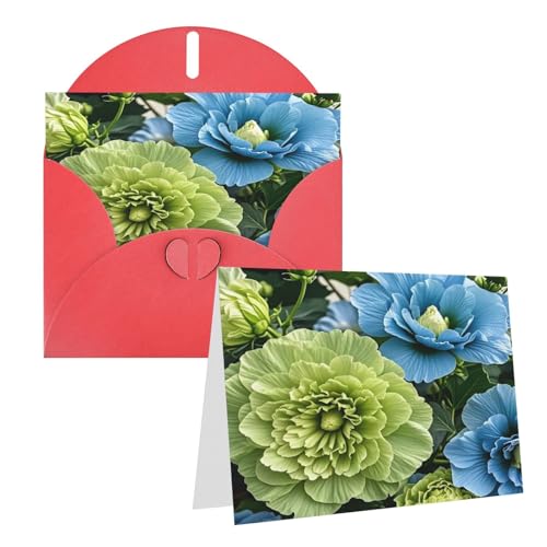 Rrtsmsgh Grußkarten, grüne und blaue Hibiskusblumen, blanko, mit Umschlägen, für alle Anlässe, Freundschaftskarten, Jubiläumskarten von Rrtsmsgh