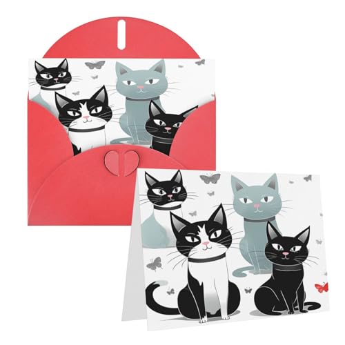 Rrtsmsgh Grußkarten, schwarze und weiße Katzen, blanko, mit Umschlägen, für alle Anlässe, Freundschaftskarten, Jubiläumskarten von Rrtsmsgh