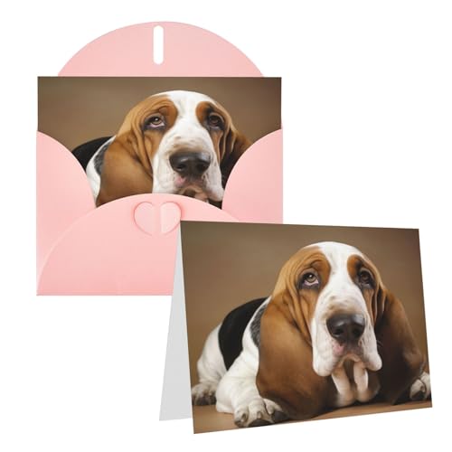 Rrtsmsgh Grußkarten Basset Hound Blanko-Grußkarten mit Umschlägen für alle Gelegenheiten, Freundschaftskarten, Jubiläumskarten von Rrtsmsgh