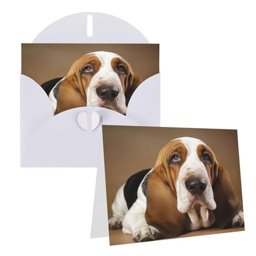 Rrtsmsgh Grußkarten Basset Hound Blanko-Grußkarten mit Umschlägen für alle Gelegenheiten, Freundschaftskarten, Jubiläumskarten von Rrtsmsgh