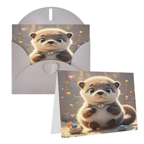 Rrtsmsgh Grußkarten Cartoon Cute Otter Blanko Grußkarten mit Umschlägen für alle Gelegenheitskarten, Freundschafts-Jubiläumskarten von Rrtsmsgh
