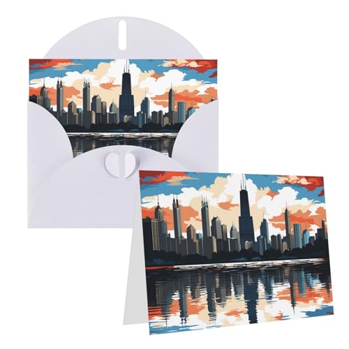 Rrtsmsgh Grußkarten Chicago Skyline Blanko-Grußkarten mit Umschlägen für alle Anlässe, Freundschaftskarten, Jubiläumskarten von Rrtsmsgh