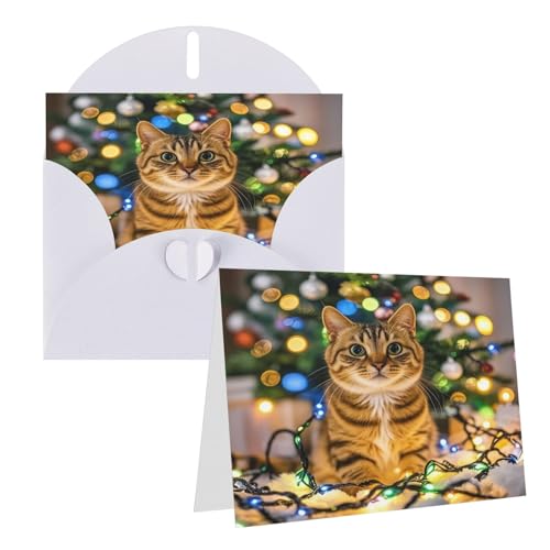 Rrtsmsgh Grußkarten Eine Katze und Weihnachtsbeleuchtung, Blanko-Grußkarten mit Umschlägen für alle Anlässe, Freundschaftskarten, Jubiläumskarten Rrtsmsgh Grußkarten Eine Katze und Weihnachtsbeleuchtung, Blanko-Grußkarten mit Umschlägen für alle Anlässe, Freundschaftskarten, Jubiläumskarten von Rrtsmsgh