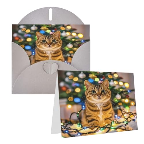 Rrtsmsgh Grußkarten Eine Katze und Weihnachtsbeleuchtung, Blanko-Grußkarten mit Umschlägen für alle Anlässe, Freundschaftskarten, Jubiläumskarten Rrtsmsgh Grußkarten Eine Katze und Weihnachtsbeleuchtung, Blanko-Grußkarten mit Umschlägen für alle Anlässe, Freundschaftskarten, Jubiläumskarten von Rrtsmsgh