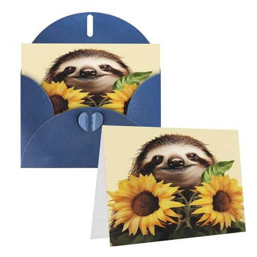 Rrtsmsgh Grußkarten Faultier Sonnenblume Blanko Grußkarten mit Umschlägen für alle Anlässe Karten Freundschaft Jahrestag Karten von Rrtsmsgh