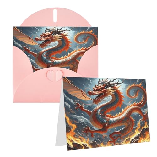Rrtsmsgh Grußkarten Feuerchinesischer Drache Blanko-Grußkarten mit Umschlägen für alle Anlässe, Freundschaftskarten, Jubiläumskarten von Rrtsmsgh