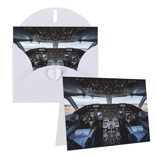 Rrtsmsgh Grußkarten Flugzeug-Cockpit, blanko, Grußkarten mit Umschlägen für alle Anlässe, Freundschaftskarten, Jubiläumskarten von Rrtsmsgh