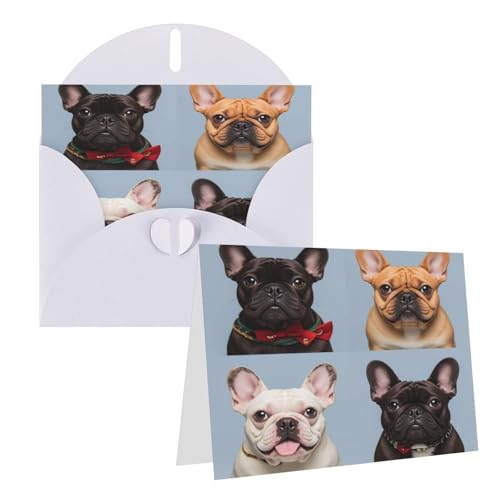 Rrtsmsgh Grußkarten Französische Bulldogge Blanko Grußkarten mit Umschlägen für alle Gelegenheiten, Freundschaftskarten zum Jahrestag von Rrtsmsgh