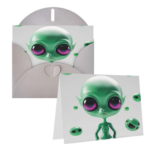 Rrtsmsgh Grußkarten Grüne Alien-Blanko-Grußkarten mit Umschlägen für alle Anlässe, Freundschaftskarten, Jubiläumskarten von Rrtsmsgh