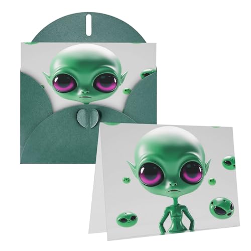 Rrtsmsgh Grußkarten Grüne Alien-Blanko-Grußkarten mit Umschlägen für alle Anlässe, Freundschaftskarten, Jubiläumskarten von Rrtsmsgh
