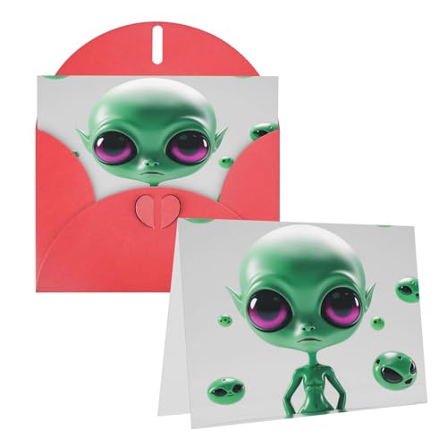 Rrtsmsgh Grußkarten Grüne Alien-Blanko-Grußkarten mit Umschlägen für alle Anlässe, Freundschaftskarten, Jubiläumskarten von Rrtsmsgh