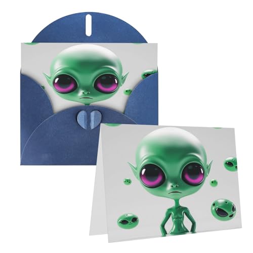 Rrtsmsgh Grußkarten Grüne Alien-Blanko-Grußkarten mit Umschlägen für alle Anlässe, Freundschaftskarten, Jubiläumskarten von Rrtsmsgh