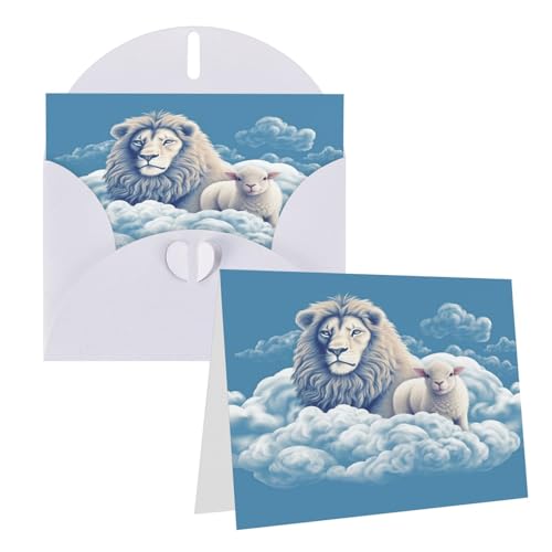 Rrtsmsgh Grußkarten Lamm mit Löwe auf den Wolken, Blanko-Grußkarten mit Umschlägen für alle Gelegenheiten, Freundschaftskarten, Jubiläumskarten von Rrtsmsgh