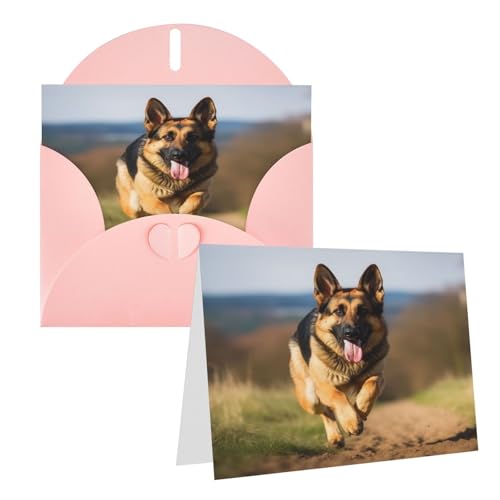 Rrtsmsgh Grußkarten Laufender Deutscher Schäferhund Blanko Grußkarten mit Umschlägen für alle Gelegenheitskarten Freundschaftskarten Jubiläumskarten von Rrtsmsgh