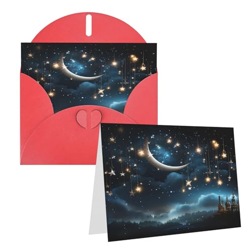 Rrtsmsgh Grußkarten Nachthimmel hängende Mond Sterne Blanko Grußkarten mit Umschlägen für alle Anlässe Karten Freundschaft Jahrestag Karten von Rrtsmsgh