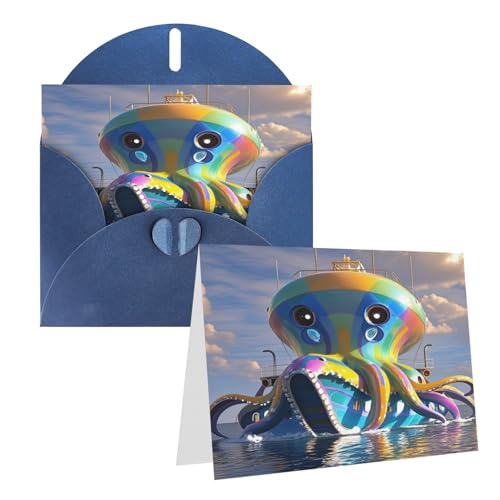Rrtsmsgh Grußkarten Octopus Schiff Blanko Grußkarten mit Umschlägen für alle Anlässe Karten Freundschaft Jubiläumskarten von Rrtsmsgh