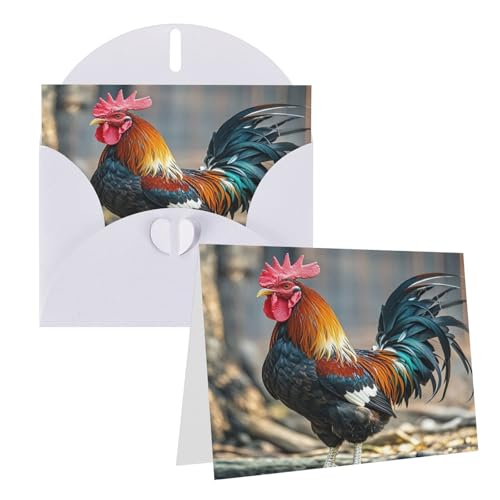 Rrtsmsgh Grußkarten Old Rooster Illustration Blanko-Grußkarten mit Umschlägen für alle Gelegenheiten, Freundschaftskarten, Jubiläumskarten von Rrtsmsgh