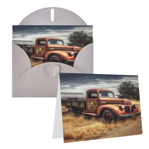 Rrtsmsgh Grußkarten Old Truck Auto Blanko Grußkarten mit Umschlägen für alle Gelegenheitskarten, Freundschafts-Jubiläumskarten von Rrtsmsgh