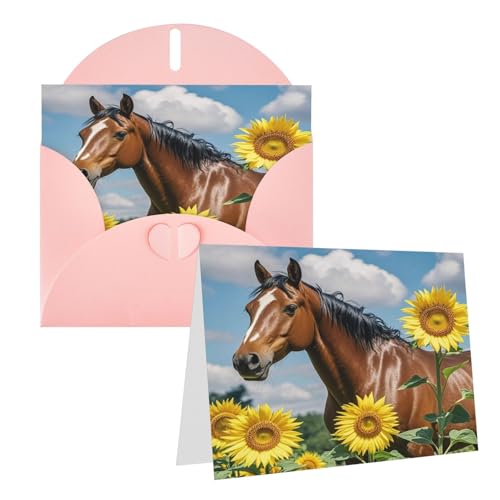 Rrtsmsgh Grußkarten Pferd und Sonnenblume Blanko Grußkarten mit Umschlägen für alle Gelegenheiten, Freundschaftskarten zum Jahrestag von Rrtsmsgh