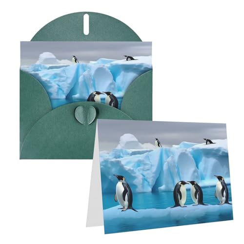 Rrtsmsgh Grußkarten Pinguine auf dem Eisberg Blanko-Grußkarten mit Umschlägen für alle Gelegenheiten, Freundschaftskarten, Jubiläumskarten von Rrtsmsgh