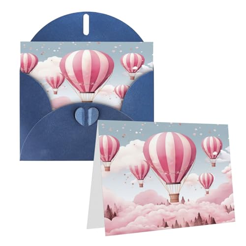 Rrtsmsgh Grußkarten Rosa Heißluftballon Blanko Grußkarten mit Umschlägen für alle Gelegenheitskarten, Freundschafts-Jubiläumskarten von Rrtsmsgh