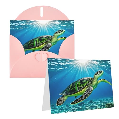 Rrtsmsgh Grußkarten Schildkröte schwimmt im Meer, Blanko-Grußkarten mit Umschlägen für alle Gelegenheiten, Freundschaftskarten, Jubiläumskarten von Rrtsmsgh