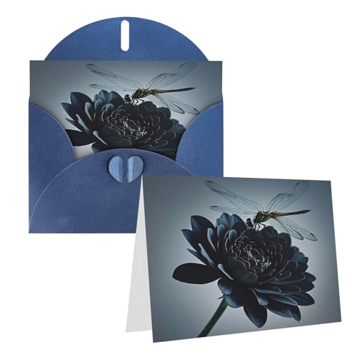 Rrtsmsgh Grußkarten Schwarze Blumen und Libelle Blanko Grußkarten mit Umschlägen für alle Gelegenheitskarten, Freundschafts-Jubiläumskarten von Rrtsmsgh