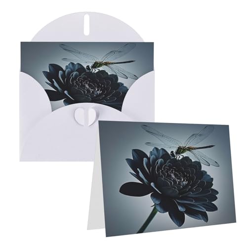 Rrtsmsgh Grußkarten Schwarze Blumen und Libelle Blanko Grußkarten mit Umschlägen für alle Gelegenheitskarten, Freundschafts-Jubiläumskarten von Rrtsmsgh