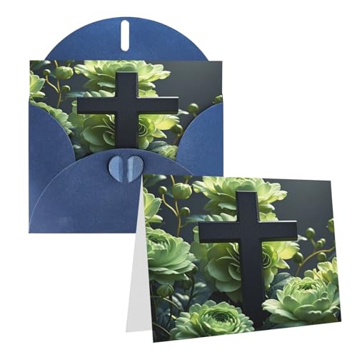 Rrtsmsgh Grußkarten Schwarzes Kreuz unter grünen Blumen, Blanko-Grußkarten mit Umschlägen für alle Anlässe, Freundschaftskarten, Jubiläumskarten von Rrtsmsgh