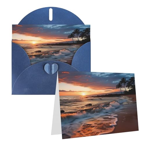 Rrtsmsgh Grußkarten Strand Maui Hawaii Sonnenuntergang Meer Wellen Wolken Blanko Grußkarten mit Umschlägen für alle Anlässe Karten Freundschaft Jahrestag Karten von Rrtsmsgh