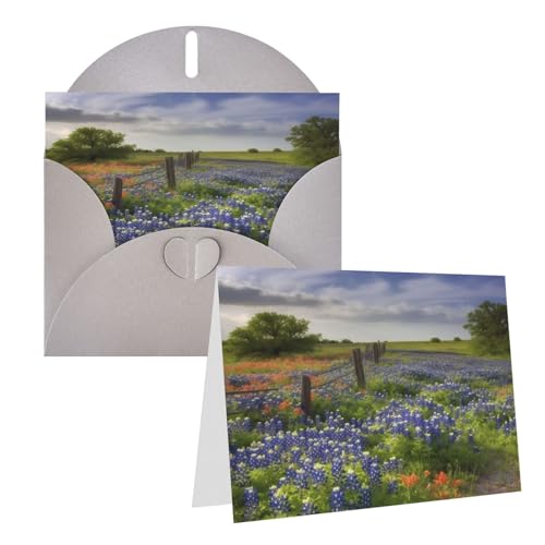 Rrtsmsgh Grußkarten Texas Bluebonnets Scenery Blanko-Grußkarten mit Umschlägen für alle Gelegenheiten, Freundschaftskarten, Jubiläumskarten von Rrtsmsgh