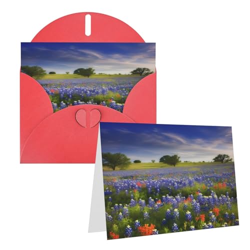 Rrtsmsgh Grußkarten Texas Bluebonnets Scenery Blanko-Grußkarten mit Umschlägen für alle Gelegenheiten, Freundschaftskarten, Jubiläumskarten von Rrtsmsgh