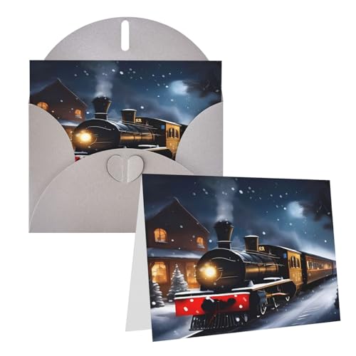 Rrtsmsgh Grußkarten Winter Weihnachten Schnee Nacht Eisenbahn Zug Blanko Grußkarten mit Umschlägen für alle Anlässe Karten Freundschaft Jubiläumskarten von Rrtsmsgh