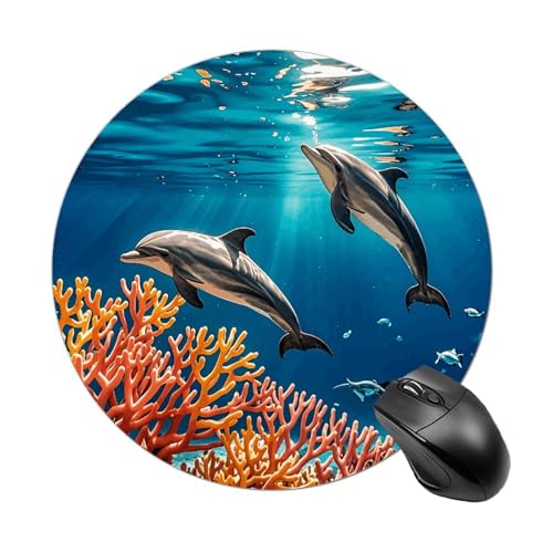 Schönes Delfin-Mauspad, kleines Mauspad mit rutschfester Gummiunterseite, bequemes Laptop-Mauspad, rund, wasserdicht, Mauspad für Büro, Zuhause, Computer, 20 x 20 cm Schönes Delfin-Mauspad, kleines Mauspad mit rutschfester Gummiunterseite, bequemes Laptop-Mauspad, rund, wasserdicht, Mauspad für Büro, Zuhause, Computer, 20 x 20 cm von Rrtsmsgh